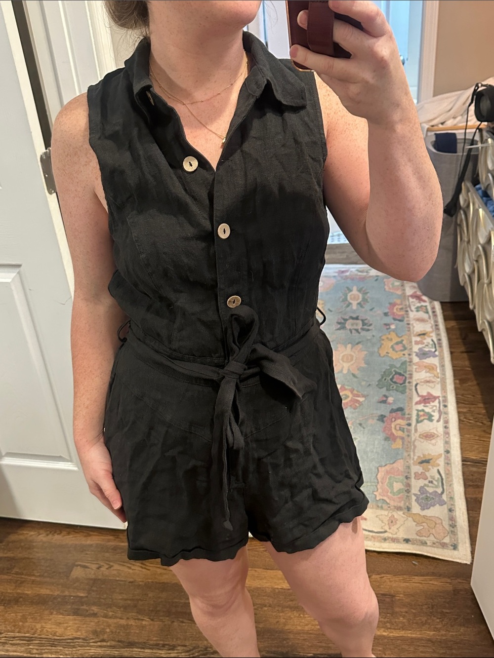 Olivaceous Black Linen Black Romper